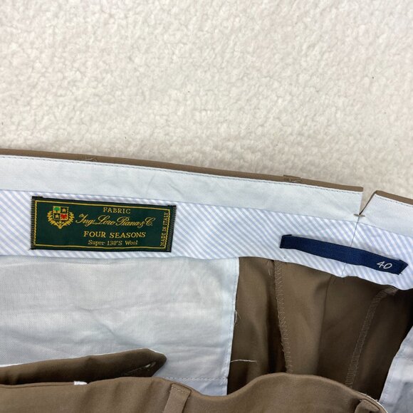 6 East Flat Front Wool Dress Pants Men's 40 Tan Loro Piana Four Seasons Italy - Picture 8 of 10